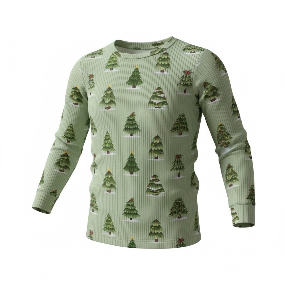 Minikin Mischief Christmas Tree Ribbed Long Sleeve Top Sage Green 18-24M NWT